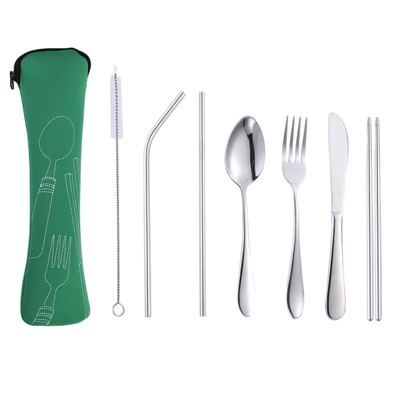 12 4/7 штук на открытом воздухе Портативный металлическая столовая Ножи, столовая ложка, вилка, палочки дозирующая детская ложка для соломинки подарочный набор столовых приборов для пикника на открытом воздухе - Цвет: 12