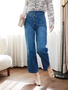 

Women Pants Autumn New Straight High Waist Wash Buffalo