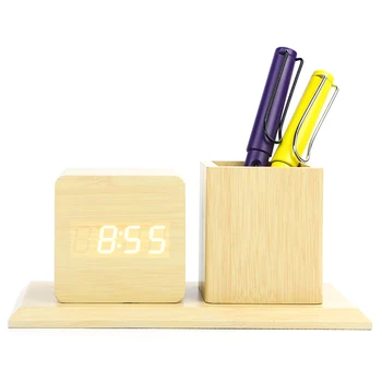 

Alarm Clock Digital Electronic Led Clock Pencil Pen Holder Time and Date Temperature Display Table Organizer Office Supplies