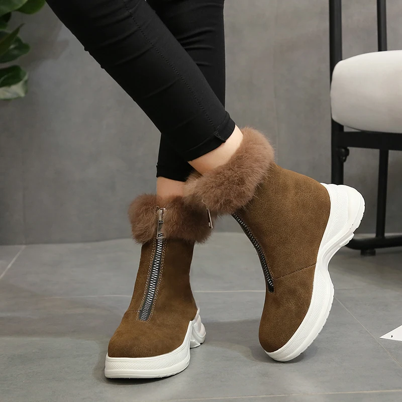 

Rimocy Womens Faux Suede Chunky Platform Ankle Boots Winter Warm Short Plush Snow Boots Ladies Solid Non-slip Flat Shoes Woman