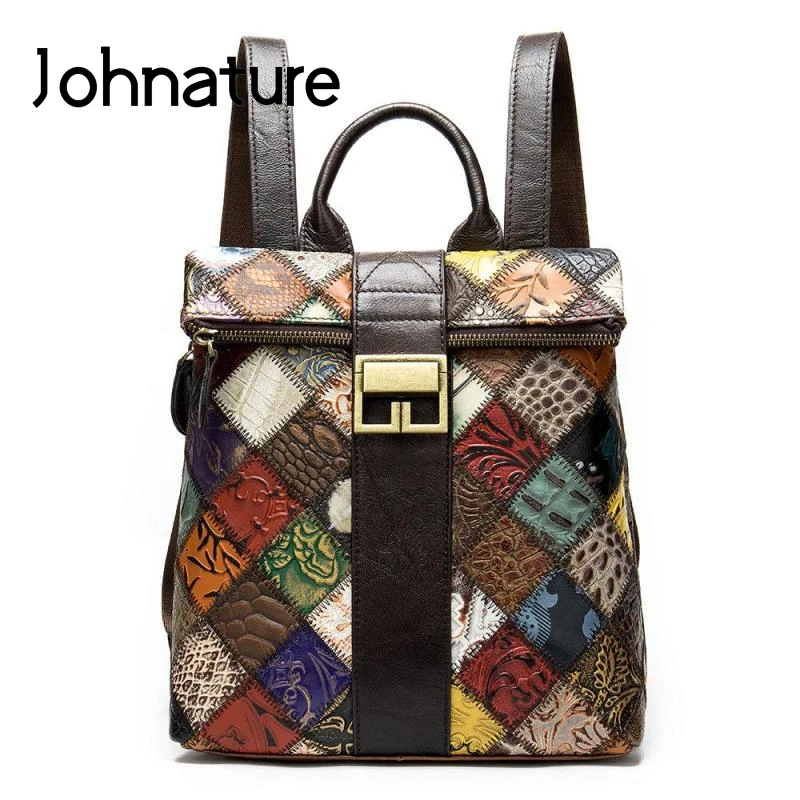 

Johnature Retro Women Mini Backpack 2020 New Casual Genuine Leather Embossing Random Color Matching Bag Small Travel Backpack