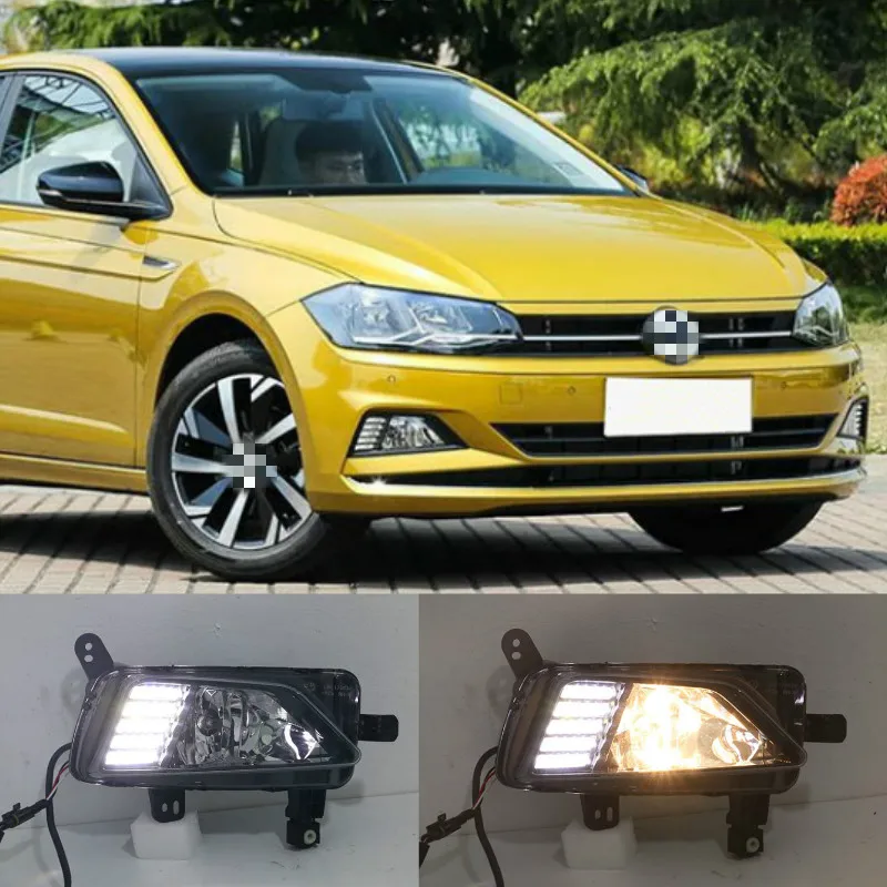 

1 Pair Car DRL LED Daytime Running Light Fog Lamp Sequential Yellow Turn Signal Function 12V For Volkswagen Polo 2018 2019