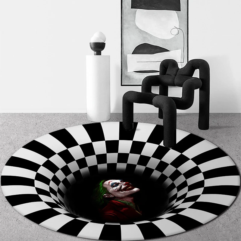Tapis rond 3D pour Halloween, effet d'illusion visuelle, zone imprimée, paillasson antidérapant pour le salon