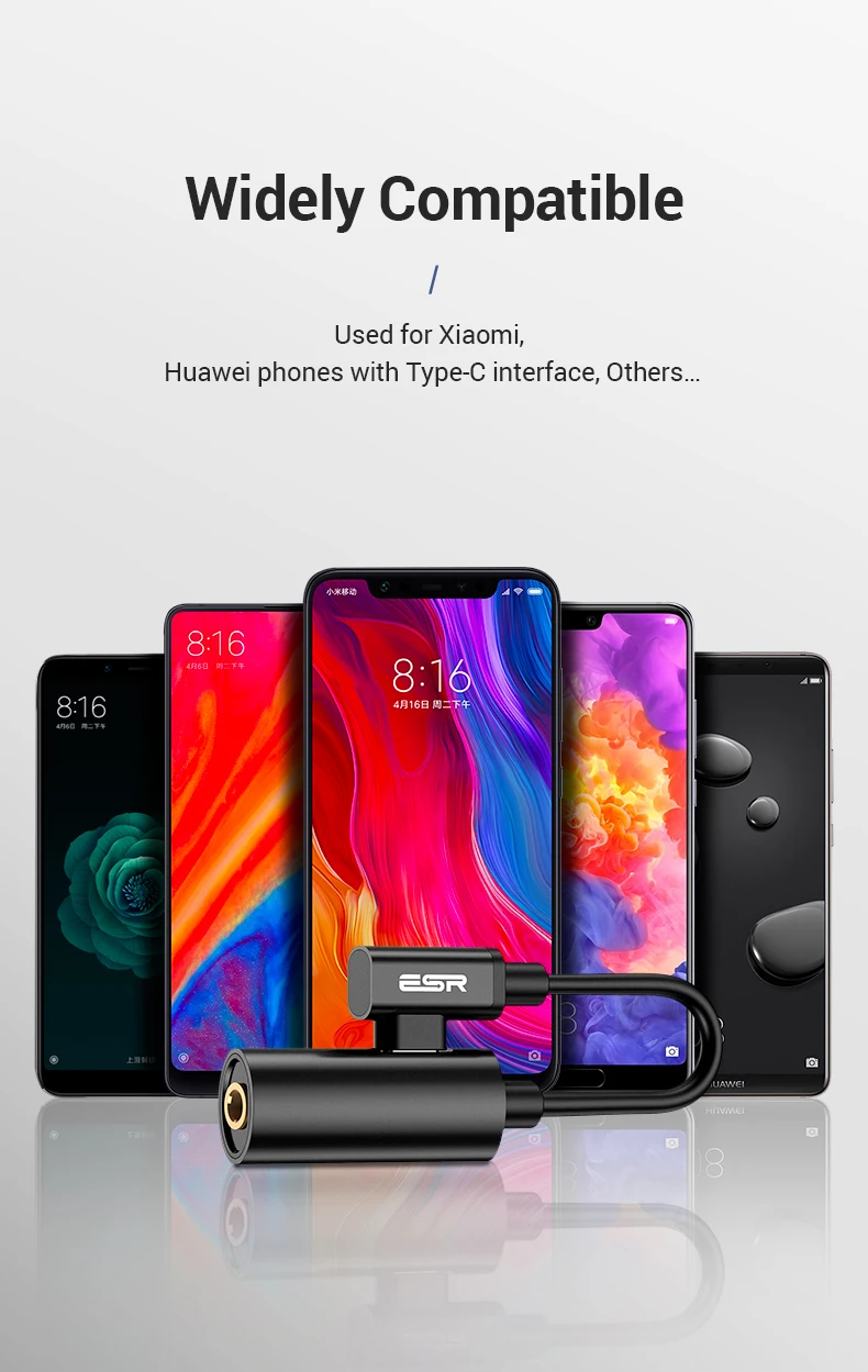 ESR USB C к разъему 3,5 type C Кабель-адаптер для huawei P20 Pro Xiaomi Mi 6 8 9 se Note usb type-C 3,5 мм AUX преобразователь для наушников