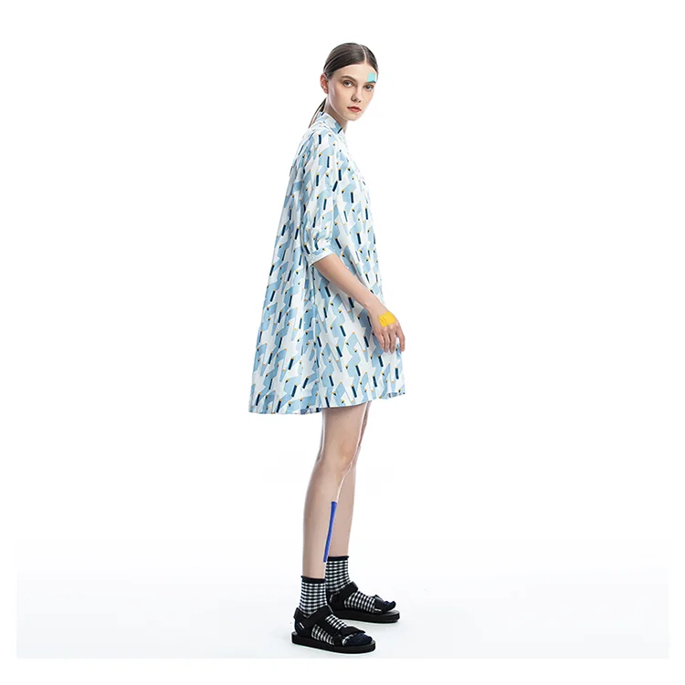 IRINAFC26 FW Collection women clothing stand collar three quarter sleeve long shirt dress