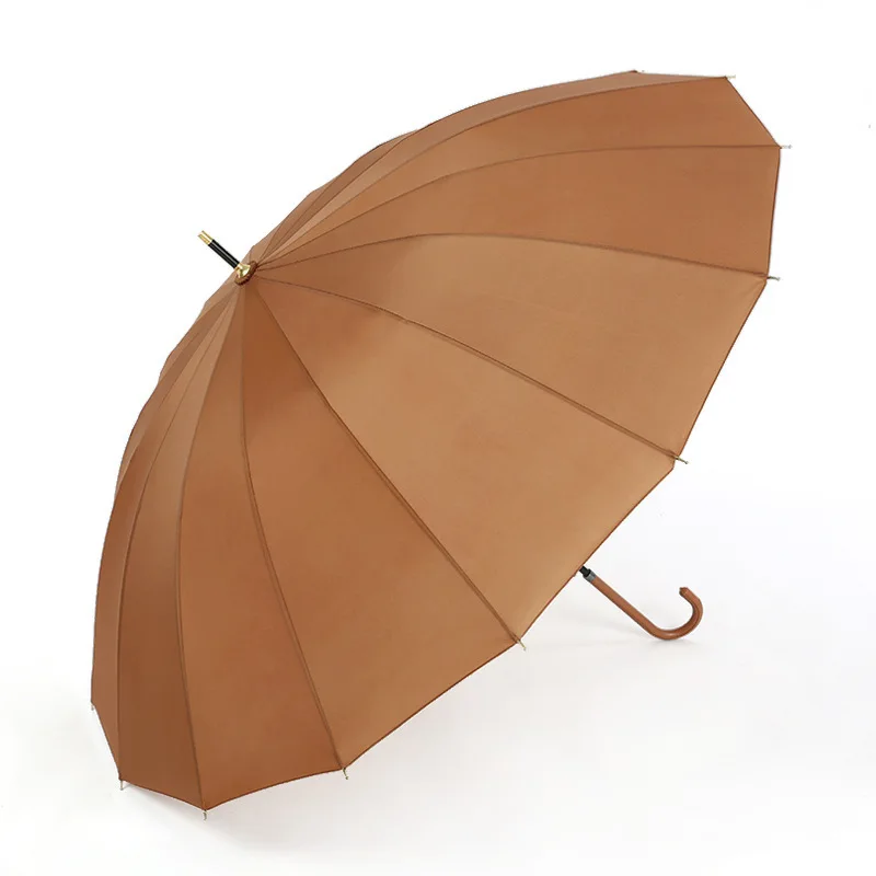 Полуавтоматический большой зонт, деревянный, ветрозащитный, 16 K, японский, с длинной ручкой, ветрозащитный зонтик, дождь, женский, мужской зонт для 2-3 человек - Цвет: Coffeeleather handle