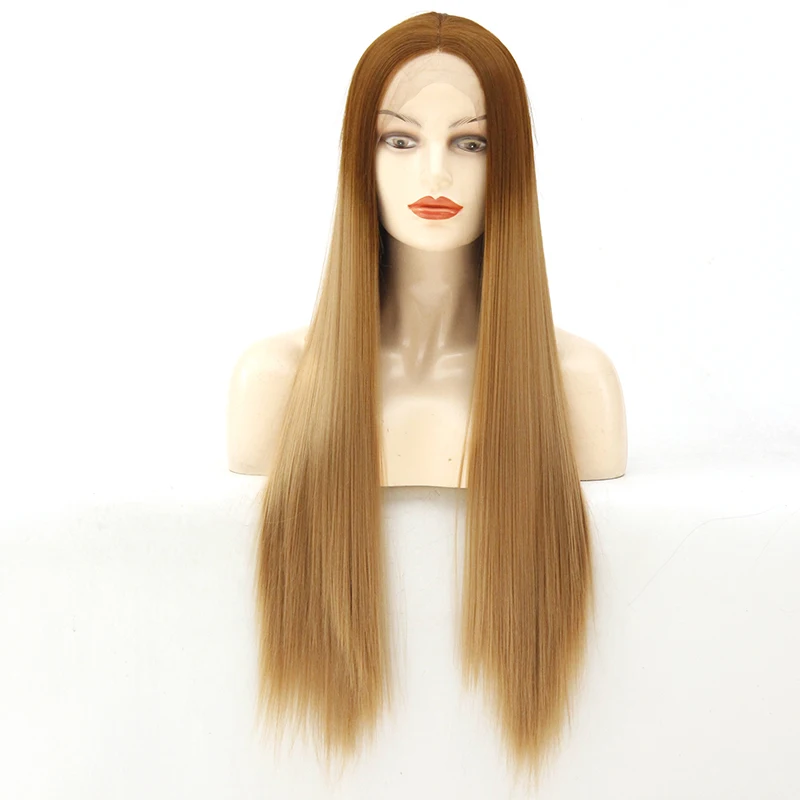 brown-27 1B/27# Омбре блонд Длинные прямые парики для женщин натуральный вид синтетические волосы средней части половина руки завязанные термостойкие волокна - Цвет: brown-27