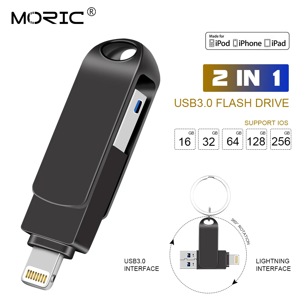 Moric 2ln1 64 ГБ 32 16 металлический USB 3 0 OTG iFlash Drive HD флэш накопители для iPhone iPad iPod и Android