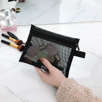 

Fashion Women Cosmetic Bag Makeup Black Travel Portable Multifunction Toiletry Zipper Wash Storage Transparent Mesh Organizer