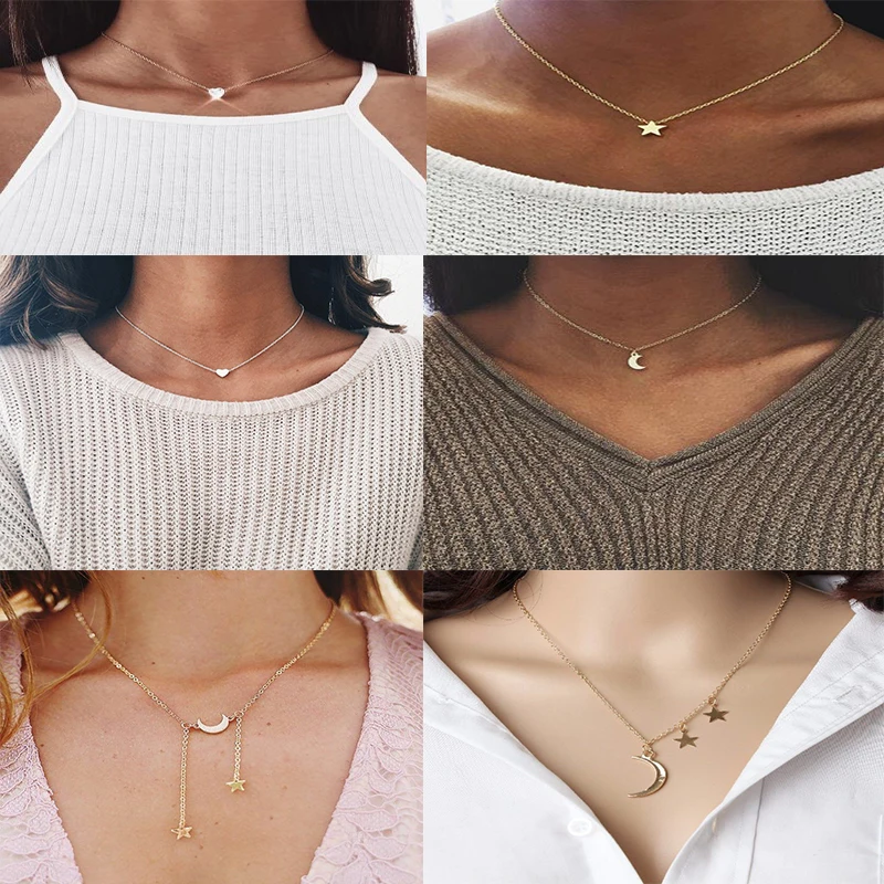 

Moon/Star Necklace for Women Fashion Choker Friendship Gifts for Love Boho Girls Birthday Jewelry Clavicle Chain Chain Pendant