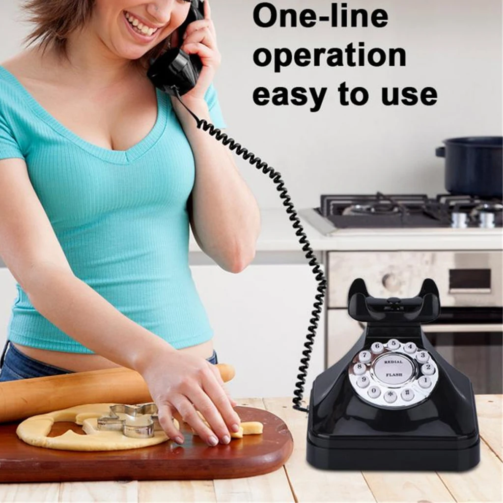 Vintage Retro Landline Phone for Home, Old Fashioned Corded Telephone with Classic Bell Push Button Technology