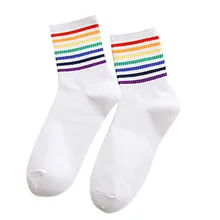 LNCDIS, женские носки, хлопковые, модные, спортивные, хлопковые, в радужную полоску, носки, зимние носки, набор, забавные, высокие, черные, Harajuku Skarpetki