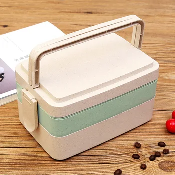 

Large Capacity Healthy Material Wheat Straw Lunch Box With Handle Bento Box Microwave Dinnerware Food Storage Container Lunchbox