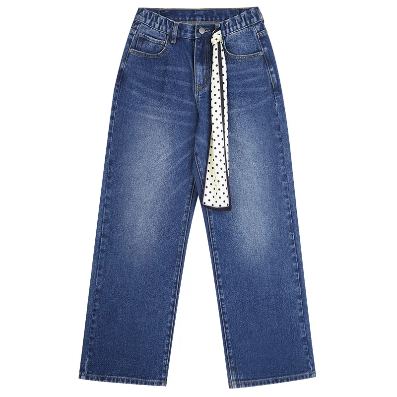 Женские прямые мытые джинсы LEIJIJEANS, модные широкие джинсы с высокой посадкой, новая модель 9204 больших размеров 5XL–6XL на осень