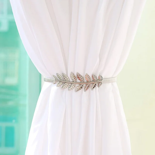 ⚡️Metal Curtain Clip Tieback Buckle Clips Curtain Holders Golden Silver Color Leaves Bow Elk Buckle Tie Back Curtain Accessories Leaves silver