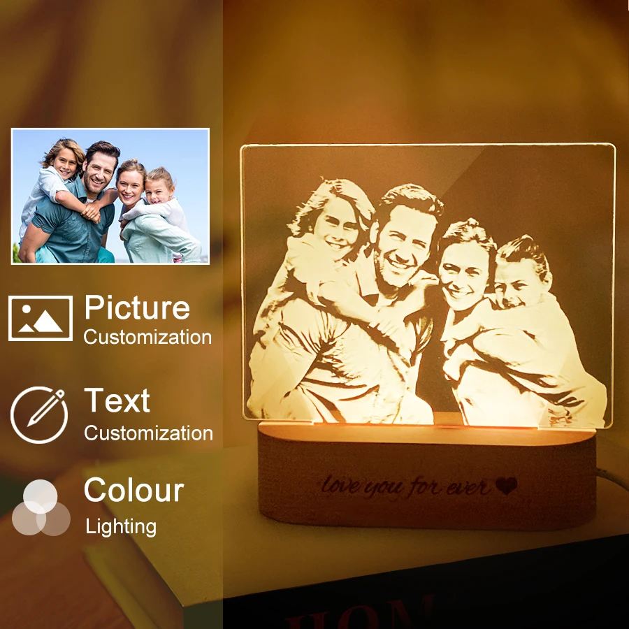 Прямая поставка фото/текст на заказ 3D ночник настольная лампа деревянное