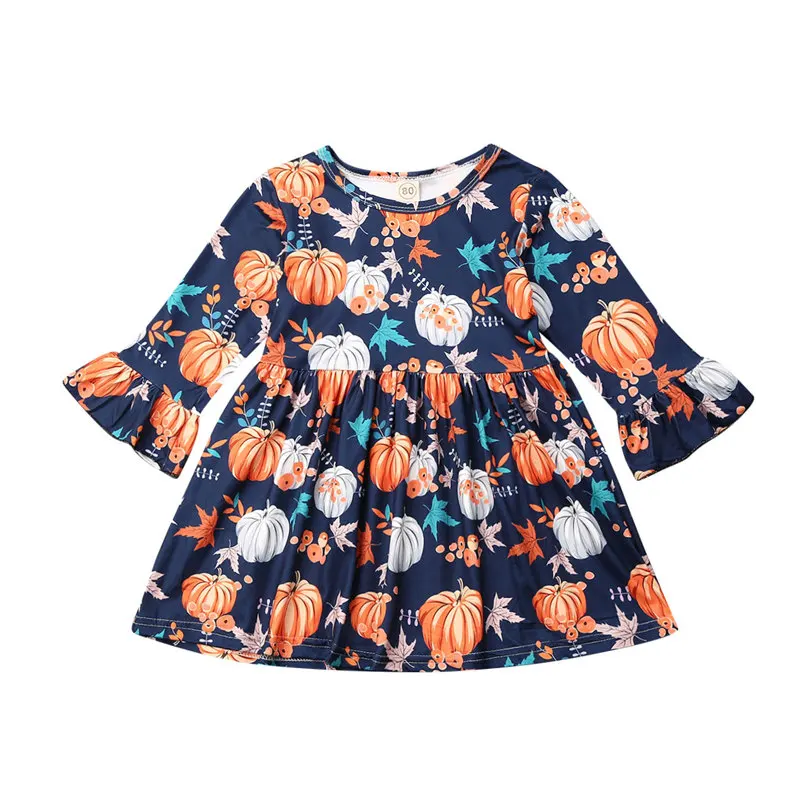6M-4Y Halloween Girls Costumes Infant Toddler Baby Kid Pumpkin Dress Long Sleeve Party Dresses For Autumn Clothes | Детская одежда и