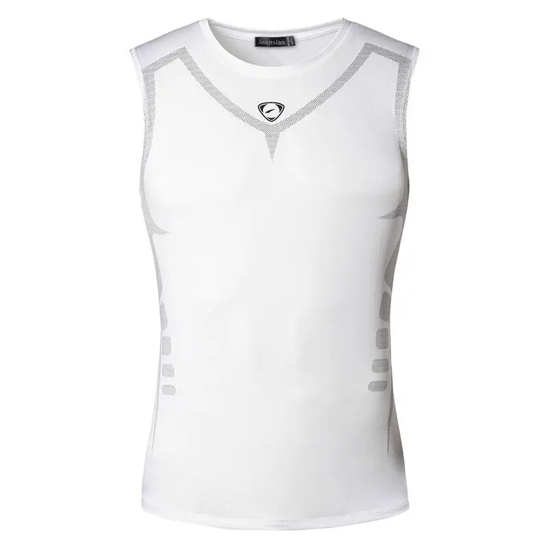 

jeansian Sport Tank Tops Tanktops Sleeveless Shirts Running Grym Workout Fitness Slim Compression LSL207 White