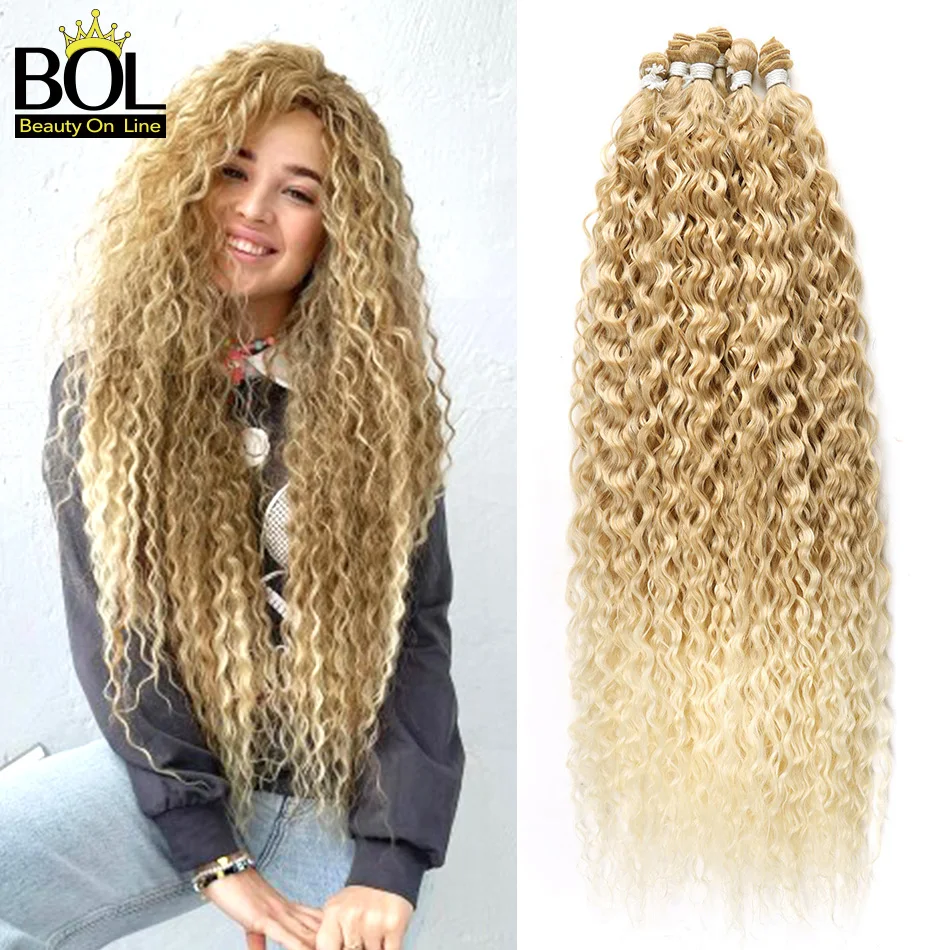 Hair Extensions BOL Curly Organic Hair Extensions 32Inch Long Synthetic Bundles Ombre Blonde For Women