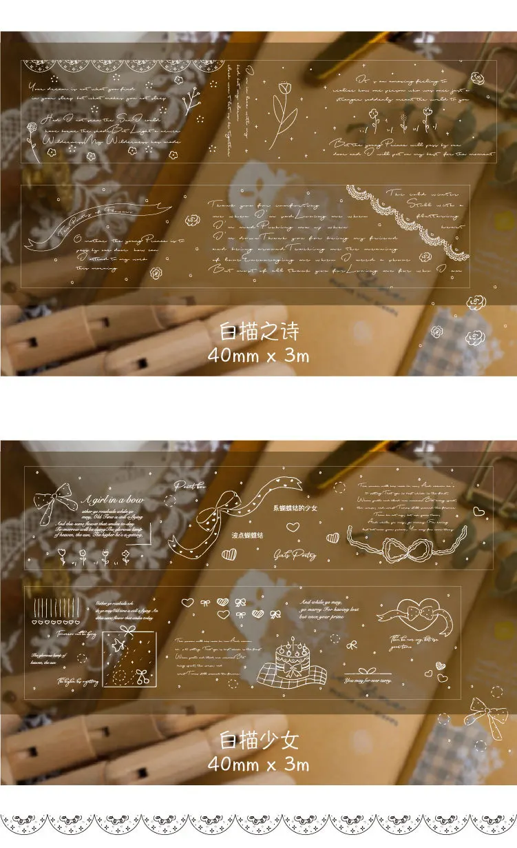 Прозрачные печатные васи ленты DIY ручной счет Материал ПЭТ пластмассы декоративные наклейки, Канцтовары