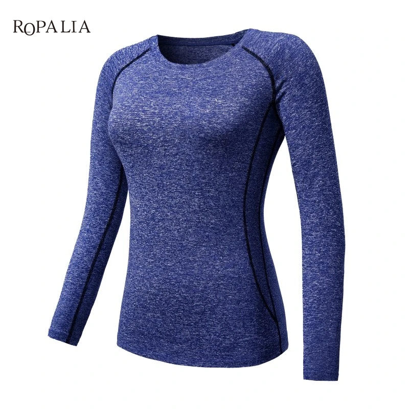 Women Compression Long Sleeve T-Shirts Casual Clothes Tights Long Sleeve Quick Dry Thermal Base Layer Tops 1 - Цвет: Синий