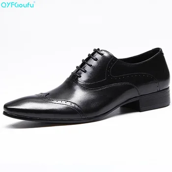 

QYFCIOUFU Brand Men Business Mens Pointy Shoes British Dress Office Formal Shoes Men Luxury Fashion Genuine Leather Brogue Shoes
