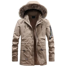 Мужская зимняя длинная Повседневная куртка с меховым воротником и капюшоном, новинка, Мужская модная теплая флисовая Толстая хлопковая парка