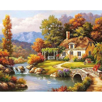 

GATYZTORY Zero Basis DIY Painting By Numbers HandPainted Oil Painting House Landscape Picture Colouring Wall Decor