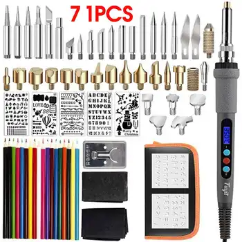 

71Pcs/Set EU/US Plug Wood Carved Pyrography Electric Iron 110-220V Pyrography Tools Set For Engraving Craft Soldering Iron Pen
