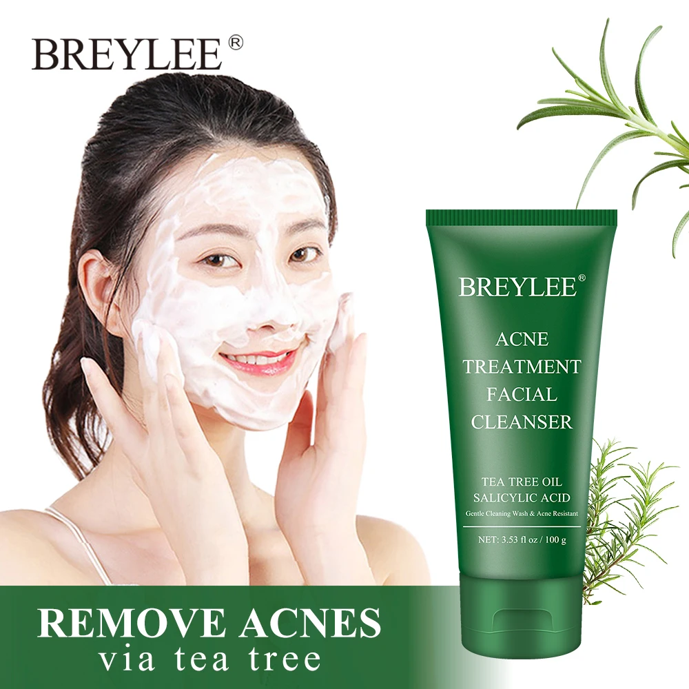 

BREYLEE Tea Tree Acne Removing Cleanser Mild Cleaning Removing Blackhead Delicate Oil Control Shrink Pore Cleanser Green 100g