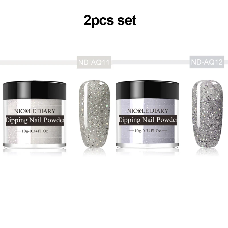 2pcs set 3 NICOLE DIARY 10 г Dip набор пудры для ногтей голографические блестки окунание порошок для ногтей сверкающий дизайн ногтей украшение без УФ лампы лечения - Цвет: 2pcs set 3