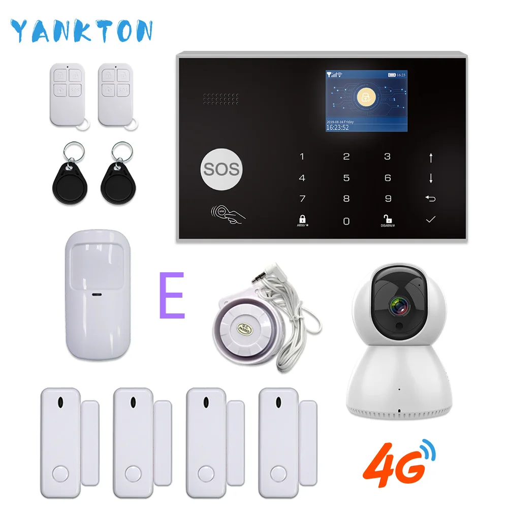 Tuya 433MHz WiFi 3g& 4G домашняя охранная и охранная сигнализация, приложение, пульт дистанционного управления, беспроводной хост-будильник, комплект с ip-камерой, Радионяня - Цвет: YK-005-4G-G30-C-E