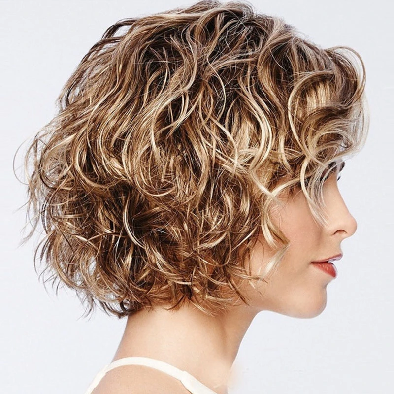 Короткий кудрявый парик Женская мода наряжаться поставки пушистые волосы дамы парик