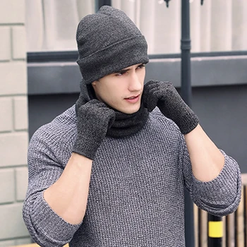 

Winter Warm Beanie Hat + Scarf + Touch Screen Gloves, Unisex Thermal Winter Warm Knitted Beanie Hat Neck Glove for Men Women Bla