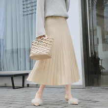 Осенние зимние юбки для женщин элегантная винтажная длинная трикотажная юбка с высокой талией ребристые витые узоры миди трикотажные плиссированные юбки