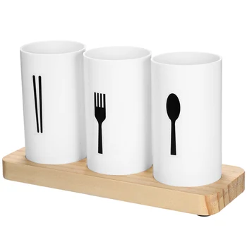 

Silverware Holder Cutlery Rack Holder for Chopsticks Spoons Forks Flatware Holder with Oak Wood Base Kitchen Accessories