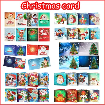

8pcs/set Christmas Card Xmas Gifts Diamond Painting Round Rhinestone New Year Greeting Card Arts Round Drill Crystals DIY Kit