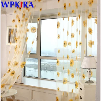 

1pc Sunflower Sheer Tulle For Living Room Window Screen Curtain Valance Door Bedroom Divider Drape Decoration Curtain W-AD387#30