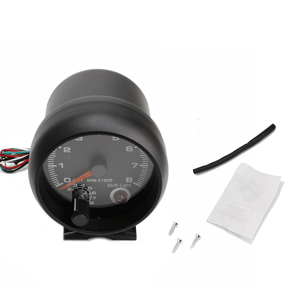 Tachometer Universal 3.5 inch tachometer with 7 colors led 0-8000RPM Black case and Rim Tachometer Car meter