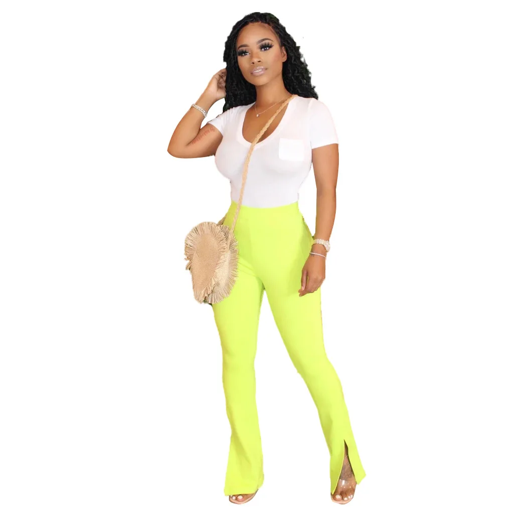 

Solid Slim Flare Pants High Stretchy Split Hem Sweatpants Comfortable Women Casual Boot Cut Trousers Plus Size S-XXL Sweatpants