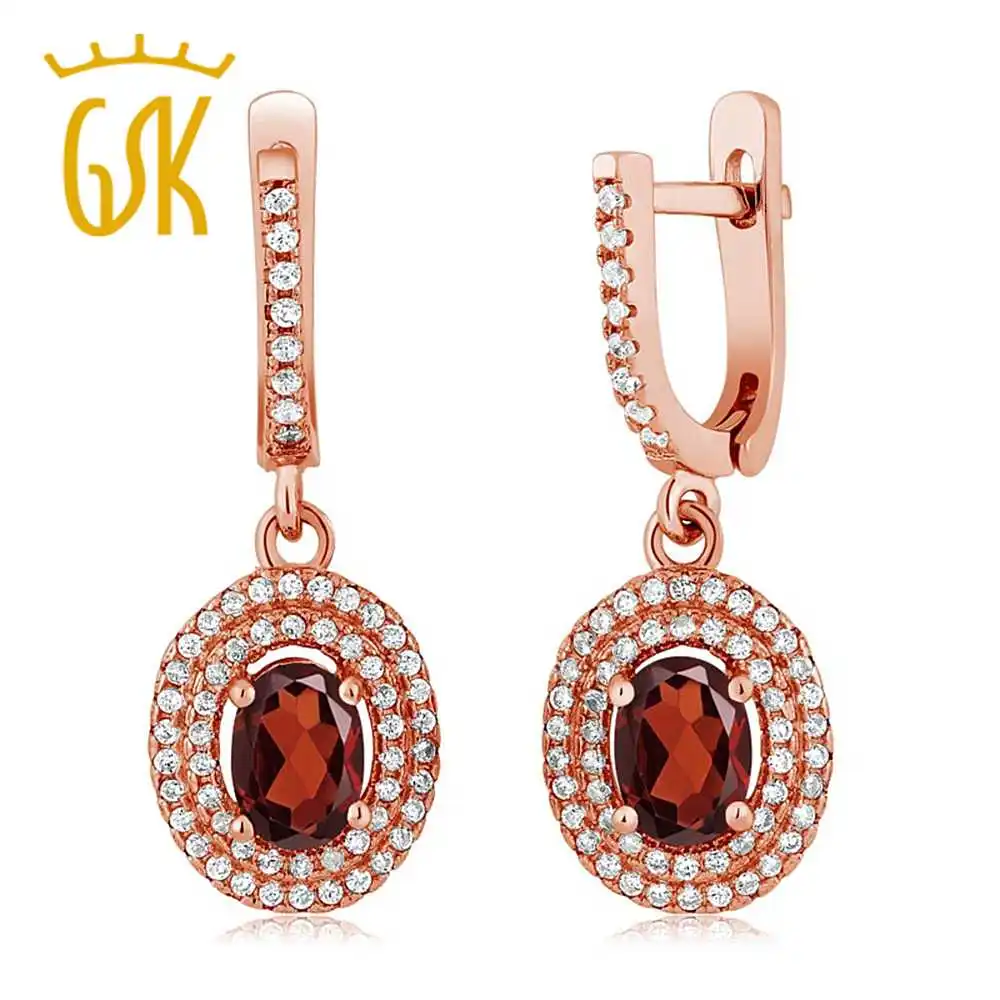 GemStoneKing 2 62 Ct овальные натуральные красные Гранат Серьги 925 покрытые розовым