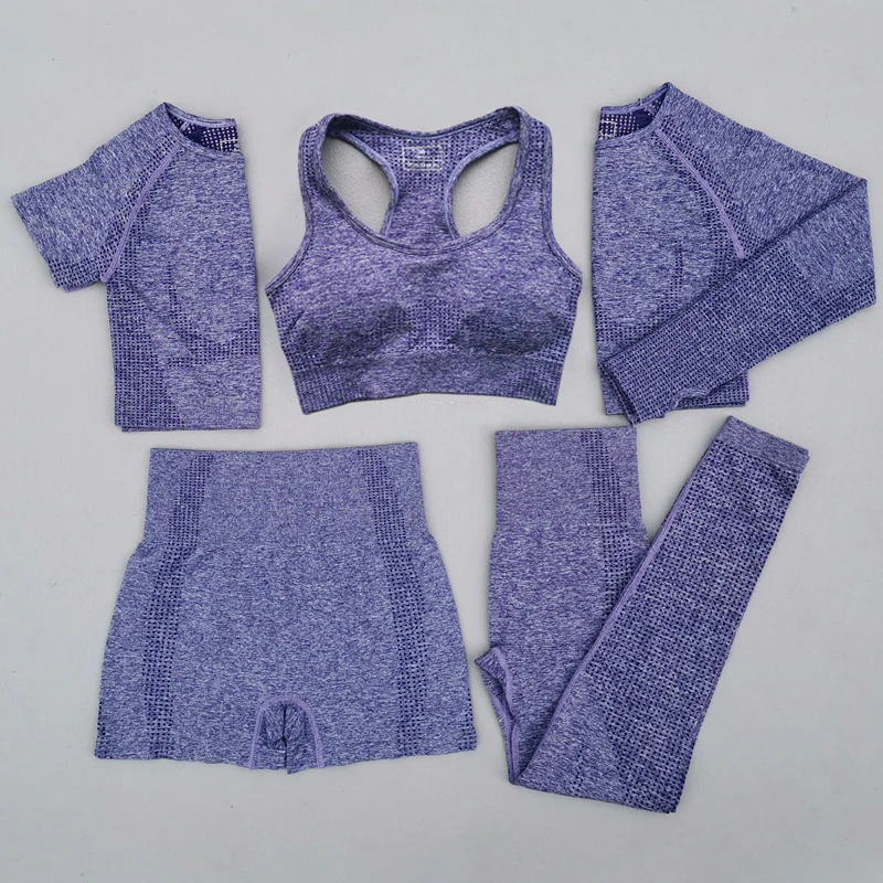 Yoga Set Sports Set Gym Workout Set Sportswear Set Fitness Set Sports Bra Set Yoga Pants Set 2/3/5PCS Women Vital Seamless Yoga Set Workout Sportwear Gym Clothing Short/Long Sleeve Crop Top High Waist Leggings Sports Suit