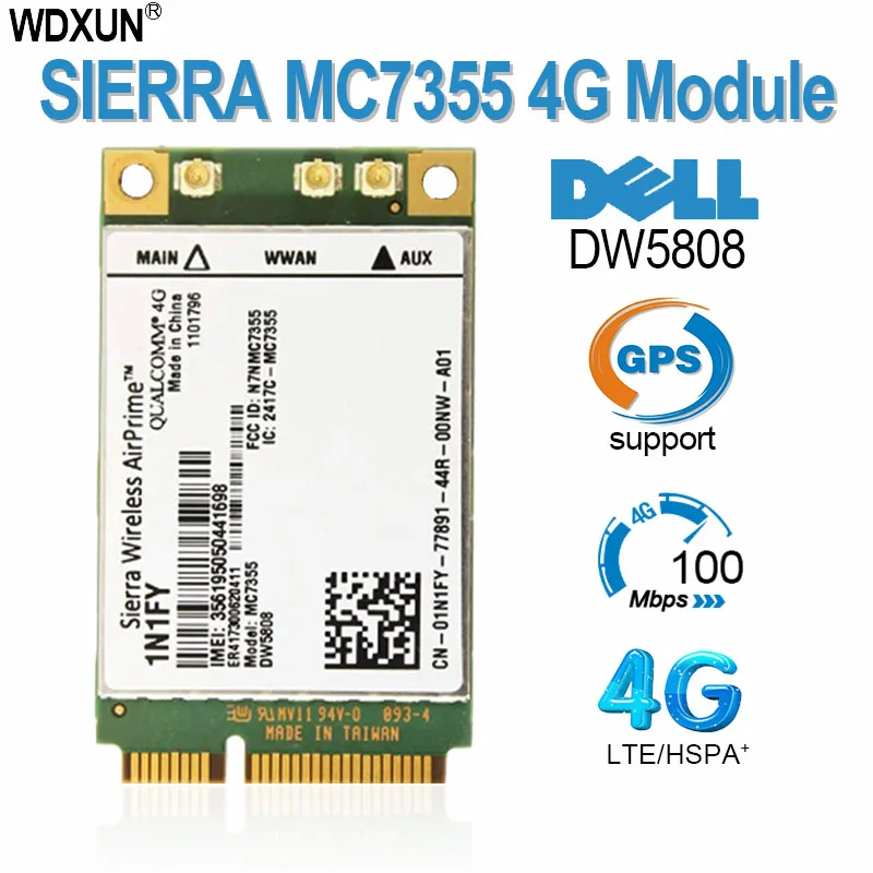 Sierra Wireless Airprime MC7355 Mini PCIe LTE/HSPA + GPS 100Mbps DW5808 1N1FY 4G module 1xRTT EVDO Rev for Dell 1900/2100/850/70,4g module