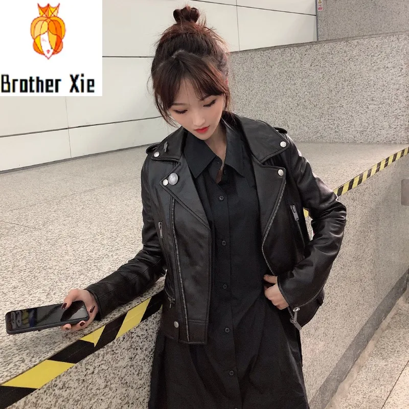 

Brand Fashion Women Spring Natural Sheepskin Biker Coat Short Zipper Soft Genuine Leather Jacket Ladies Casual Streetwear Coats