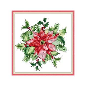 

Christmas Red Counted Cross Stitch Kit 14CT 11CT Flowers Pattern Fabric for Embroidery Needlework Knitting Kits Home Decorations