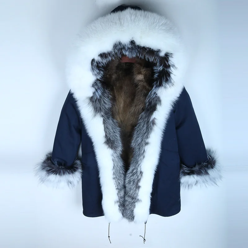 Зимняя женская куртка из натурального меха, толстая теплая парка с воротником из натурального Лисьего меха, подкладка из енота, верхняя одежда, Новая повседневная Уличная одежда - Цвет: 18 navy blue coat