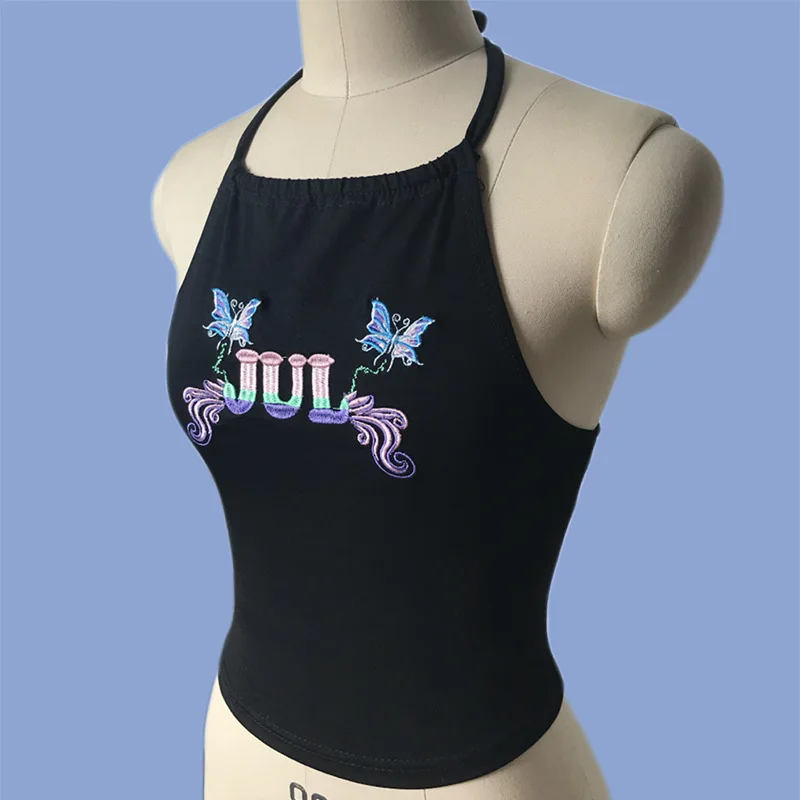 black Tank Tops Сексуальный топик без спинки Топы элегантные женские Вышитые Холтер шеи Camis Kendall Jenner Базовый Топ уютный бандаж хлопковый топик - Цвет: black Tank Tops