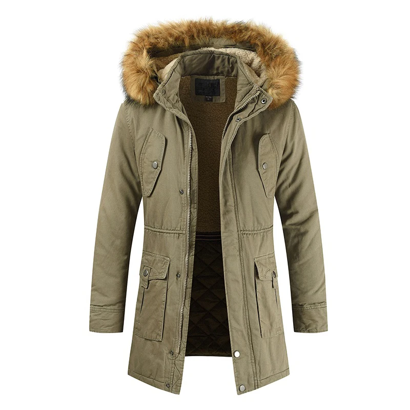 Khaki ISurvivor мужские зимние осенние толстые хлопковые куртки парки мужские повседневные модные однотонные флисовые куртки на молнии с капюшоном - Цвет: Khaki