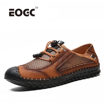 

Summer Men Shoes Casual Leather With Mesh Lace Up Loafers Men Breathable Shoe Sturdy Sole Men Sneakers Outdoor Shoes Men