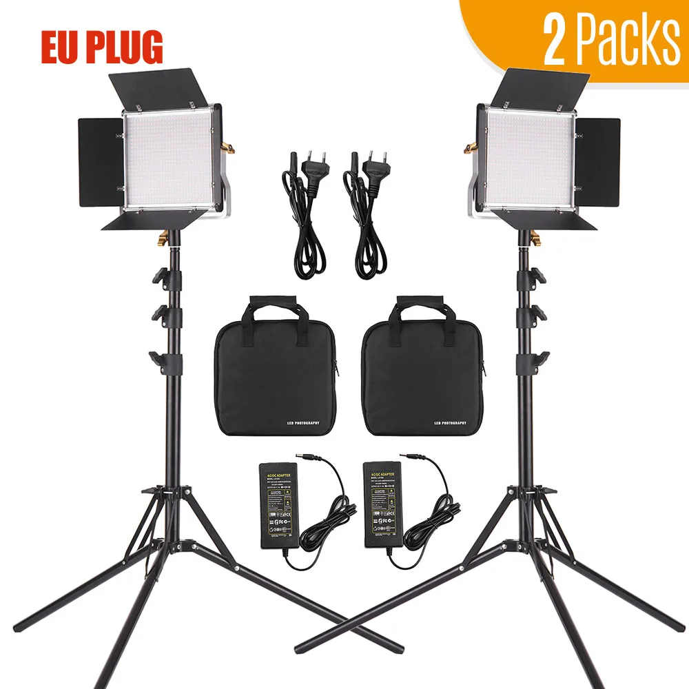 Andoer 2 Packs LED Video Light and 78.7 Inches Stand Lighting Kit Dimmable 660 LED Bulbs 3200-5600K for Studio Photography - Цвет: Черный